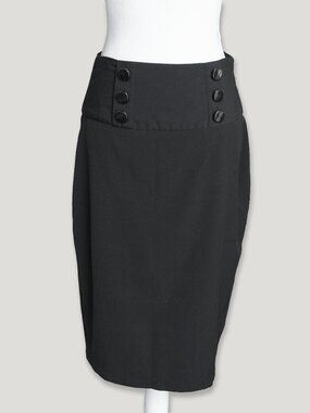 VIntage Y2k Pencil Skirt Black High Waist Iz Byer Pin Up Vamp Sailor Button Midi